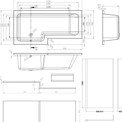 Armourcast Reinforced L Shape Single Ended Bath with Panel & Shower Screen - 1700 x 700