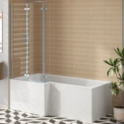 Armourcast Reinforced L Shape Single Ended Bath with Panel & Shower Screen - 1700 x 700