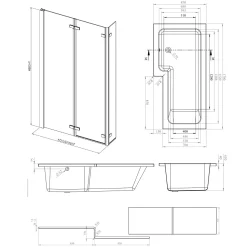 Armourcast Reinforced L Shape Single Ended Bath with Panel & Shower Screen - 1700 x 700