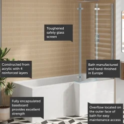 Armourcast Reinforced L Shape Single Ended Bath with Panel & Shower Screen - 1700 x 700