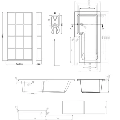 Armourcast Reinforced L Shape Single Ended Bath with Panel & Shower Screen - 1700 x 700