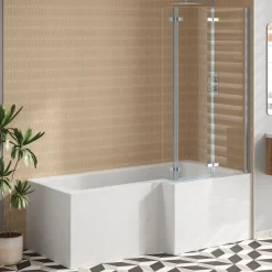 Armourcast Reinforced L Shape Single Ended Bath with Panel & Shower Screen - 1700 x 700