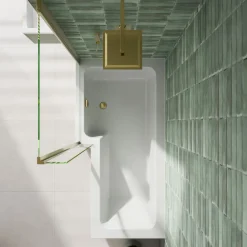 Armourcast Reinforced L Shaped Single Ended Bath with Brushed Brass Shower Screen & Panel - 1700 x 700