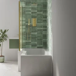 Armourcast Reinforced L Shaped Single Ended Bath with Brushed Brass Shower Screen & Panel - 1700 x 700