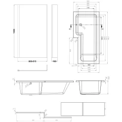 Armourcast Reinforced L Shaped Single Ended Bath with Brushed Brass Shower Screen & Panel - 1700 x 700