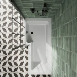 Armourcast Reinforced L Shaped Single Ended Bath with Matt Black Shower Screen & Panel - 1700 x 700