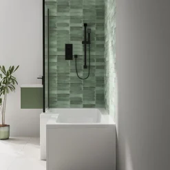 Armourcast Reinforced L Shaped Single Ended Bath with Matt Black Shower Screen & Panel - 1700 x 700