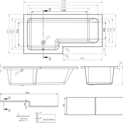 Armourcast Reinforced L-Shaped Shower Bath & Panel - 1700mm