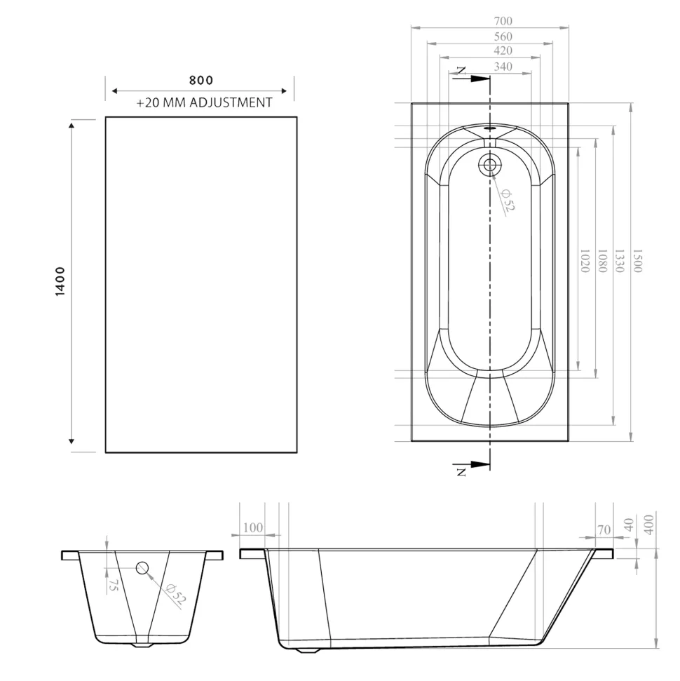 Armourcast Reinforced Single Ended Shower Bath & Shower Screen