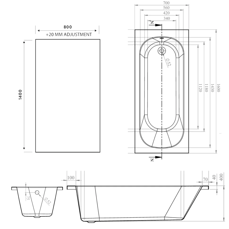 Armourcast Reinforced Single Ended Shower Bath & Shower Screen