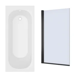 Armourcast Reinforced Single Ended Shower Bath & Matt Black Shower Screen