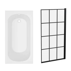 Armourcast Reinforced Single Ended Shower Bath & Matt Black Shower Screen