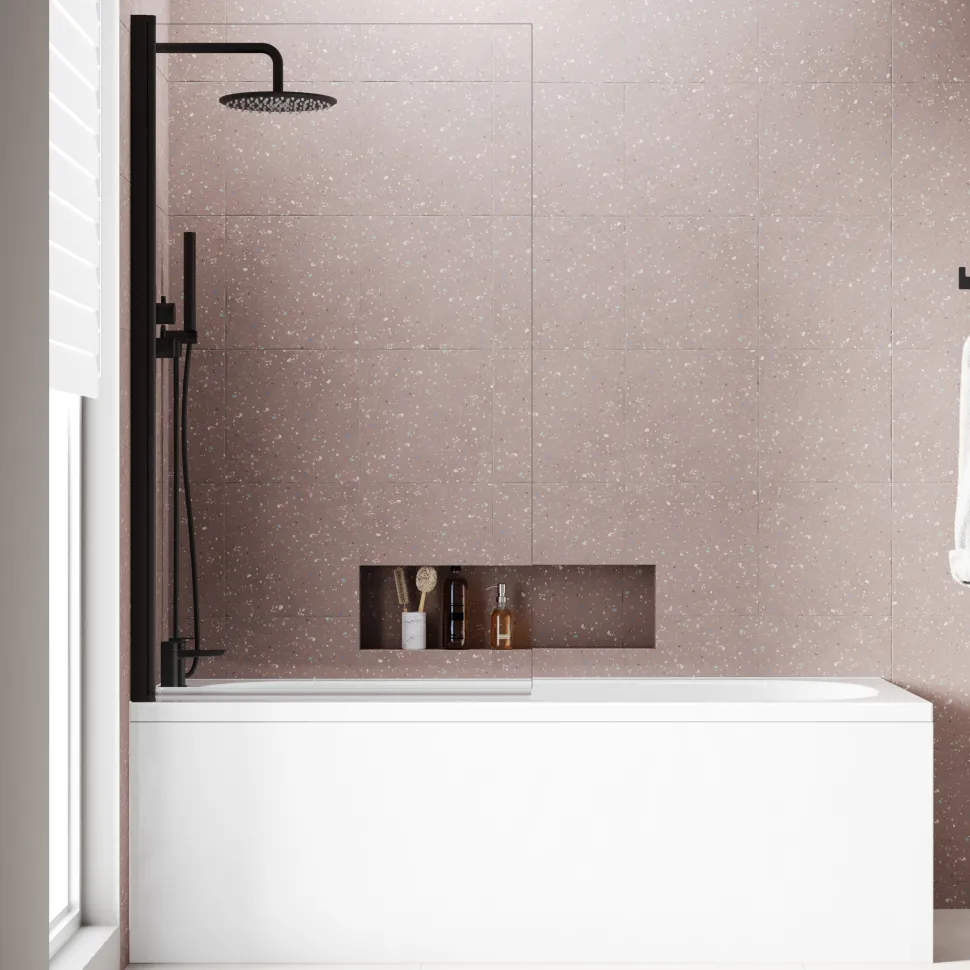 Armourcast Reinforced Single Ended Shower Bath & Matt Black Shower Screen