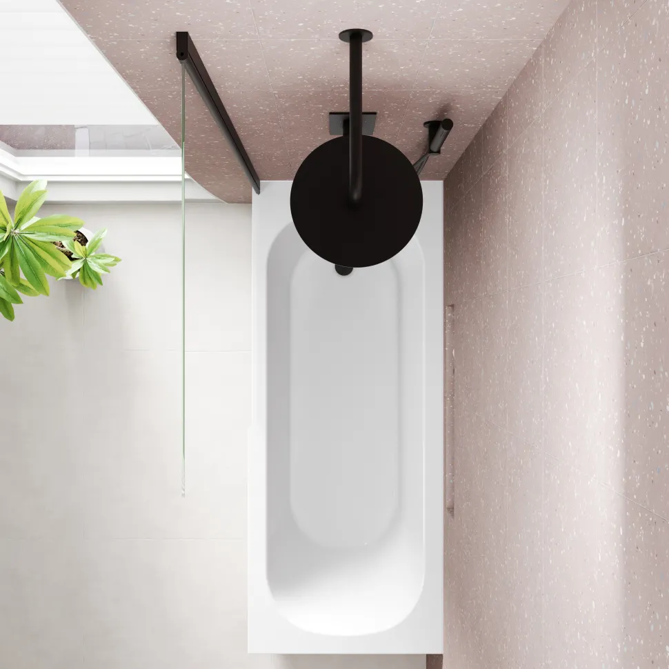 Armourcast Reinforced Single Ended Shower Bath & Matt Black Shower Screen