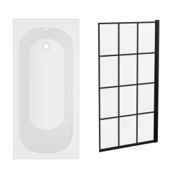 Armourcast Reinforced Single Ended Shower Bath & Matt Black Shower Screen