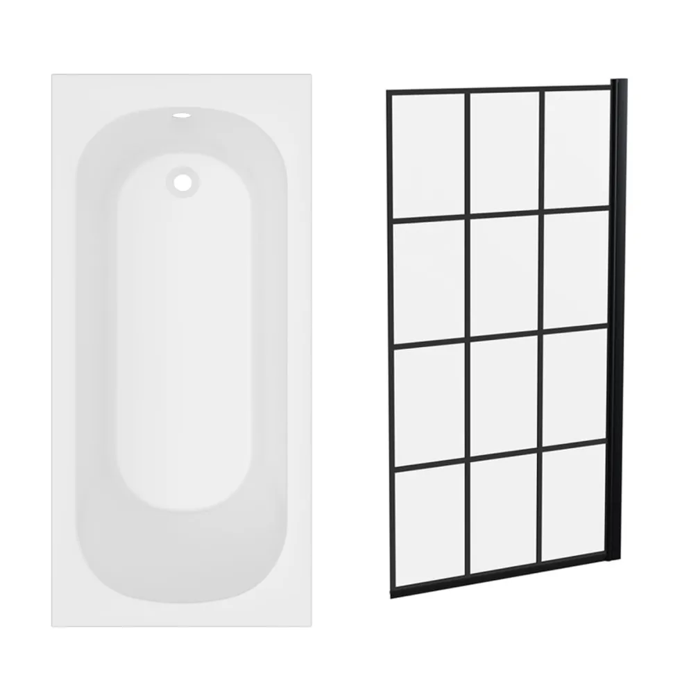 Armourcast Reinforced Single Ended Shower Bath & Matt Black Shower Screen
