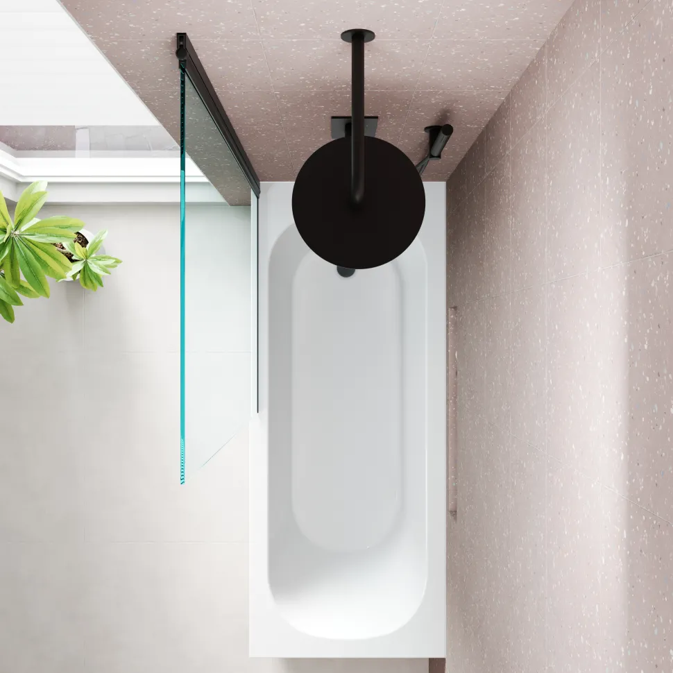 Armourcast Reinforced Single Ended Shower Bath & Matt Black Shower Screen
