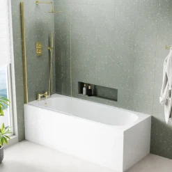 Armourcast Reinforced Single Ended Shower Bath & Brushed Brass Shower Screen