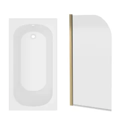 Armourcast Reinforced Single Ended Shower Bath & Brushed Brass Shower Screen