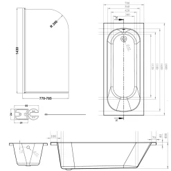 Armourcast Reinforced Single Ended Shower Bath & Brushed Brass Shower Screen