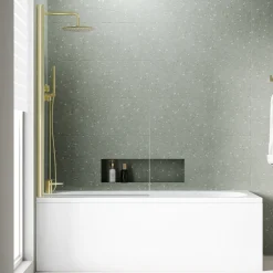 Armourcast Reinforced Single Ended Shower Bath & Brushed Brass Shower Screen