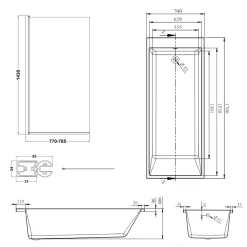 Armourcast Reinforced Slim Edge Square Single Ended Bath & Brushed Brass Shower Screen - 1700mm