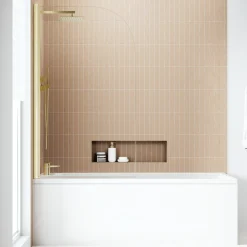 Armourcast Reinforced Slim Edge Square Single Ended Bath & Brushed Brass Shower Screen - 1700mm