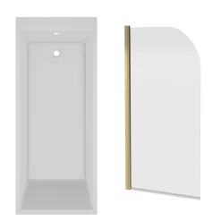 Armourcast Reinforced Slim Edge Square Single Ended Bath & Brushed Brass Shower Screen - 1700mm