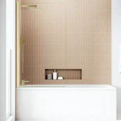 Armourcast Reinforced Slim Edge Square Single Ended Bath & Brushed Brass Shower Screen - 1700mm