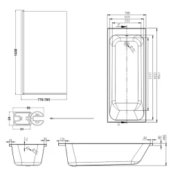 Armourcast Reinforced Slim Edge Single Ended Bath with Shower Screen - 1700mm