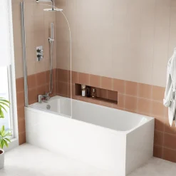 Armourcast Reinforced Slim Edge Single Ended Bath with Shower Screen - 1700mm