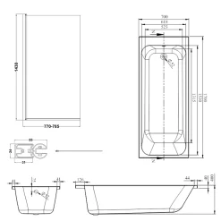 Armourcast Reinforced Slim Edge Single Ended Bath with Shower Screen - 1700mm
