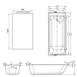 Armourcast Reinforced Slim Edge Single Ended Bath & Matt Black Shower Screen - 1700mm