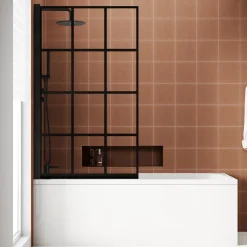 Armourcast Reinforced Slim Edge Single Ended Bath & Matt Black Shower Screen - 1700mm