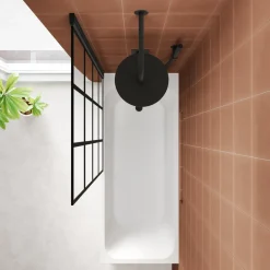 Armourcast Reinforced Slim Edge Single Ended Bath & Matt Black Shower Screen - 1700mm