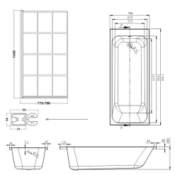 Armourcast Reinforced Slim Edge Single Ended Bath & Matt Black Shower Screen - 1700mm
