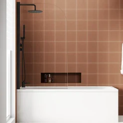 Armourcast Reinforced Slim Edge Single Ended Bath & Matt Black Shower Screen - 1700mm