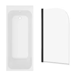 Armourcast Reinforced Slim Edge Single Ended Bath & Matt Black Shower Screen - 1700mm
