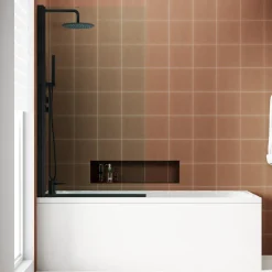 Armourcast Reinforced Slim Edge Single Ended Bath & Matt Black Shower Screen - 1700mm