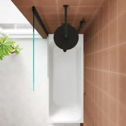 Armourcast Reinforced Slim Edge Single Ended Bath & Matt Black Shower Screen - 1700mm