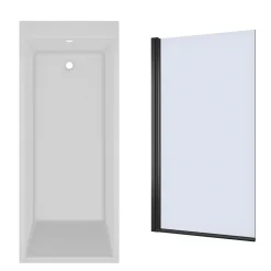 Armourcast Reinforced Slim Edge Square Single Ended Bath & Matt Black Shower Screen - 1700mm