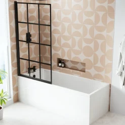 Armourcast Reinforced Slim Edge Square Single Ended Bath & Matt Black Shower Screen - 1700mm