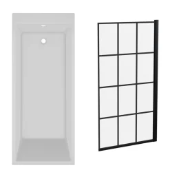 Armourcast Reinforced Slim Edge Square Single Ended Bath & Matt Black Shower Screen - 1700mm