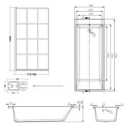 Armourcast Reinforced Slim Edge Square Single Ended Bath & Matt Black Shower Screen - 1700mm