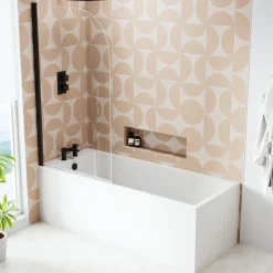 Armourcast Reinforced Slim Edge Square Single Ended Bath & Matt Black Shower Screen - 1700mm