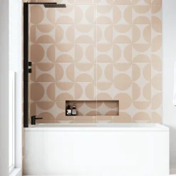 Armourcast Reinforced Slim Edge Square Single Ended Bath & Matt Black Shower Screen - 1700mm