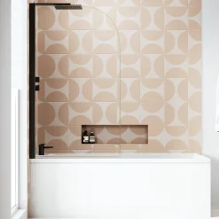 Armourcast Reinforced Slim Edge Square Single Ended Bath & Matt Black Shower Screen - 1700mm