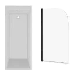 Armourcast Reinforced Slim Edge Square Single Ended Bath & Matt Black Shower Screen - 1700mm