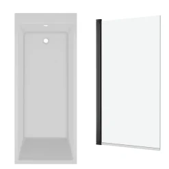 Armourcast Reinforced Slim Edge Square Single Ended Bath & Matt Black Shower Screen - 1700mm