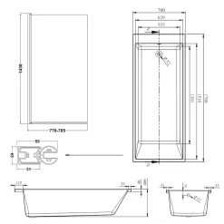 Armourcast Reinforced Slim Edge Square Single Ended Bath & Matt Black Shower Screen - 1700mm
